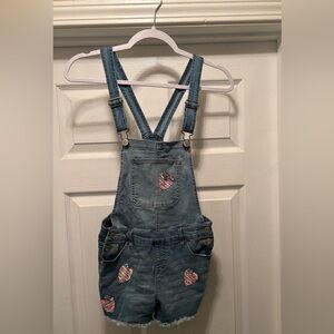 Denim Overalls with Heart Patches